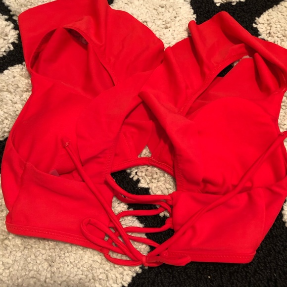 Red Bikini Ruffle top and side ruching bottom - Picture 6 of 8
